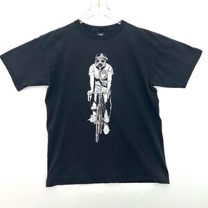 Obey Graphic Tee Shirt Y2K Short Sleeve Cotton Bike Gas Mask Black Size Medium